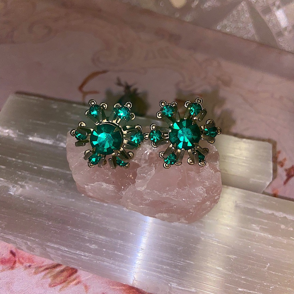 Vintage 1950s Emerald Green Rhinestone Starburst Earrings